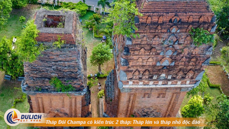 Tháp Đôi Champa có kiến trúc 2 tháp: Tháp lớn và tháp nhỏ độc đáo 