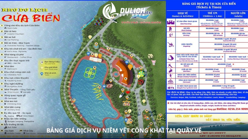 Bảng giá dịch vụ niêm yết công khai tại quầy vé