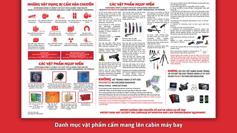 Danh mục vật phẩm cấm mang lên cabin máy bay