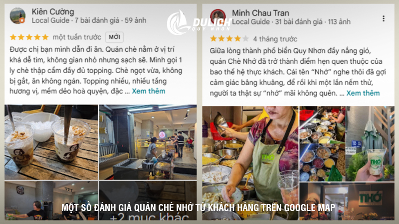 Một số đánh giá quán chè Nhớ ở Quy Nhơn từ khách hàng trên google map